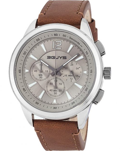 3GUYS Chronograph Brown Leather Strap 3G48006