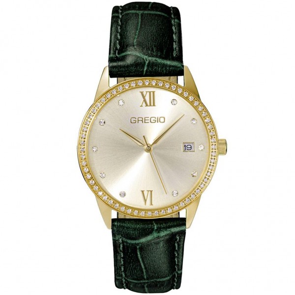 gr320020_1_ GREGIO Elise GR320020 Crystals Green Leather Strap - Image 1