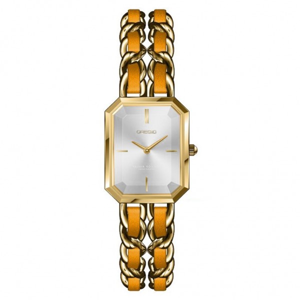 vk102020_1_ GREGIO Vassia Kostara VK102020 Gold/Orange Combined Materials Strap - Image 1