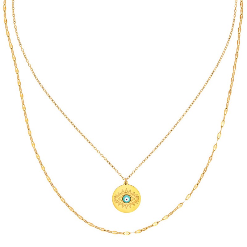 γυναικείο-κολιέ-απο-ατσάλι-excite-n-yh1661a-g-65 Γυναικείο Διπλό Κολιέ Excite Fashion από επιχρυσωμένο ανοξείδωτο ατσάλι με ματάκι - Image 1