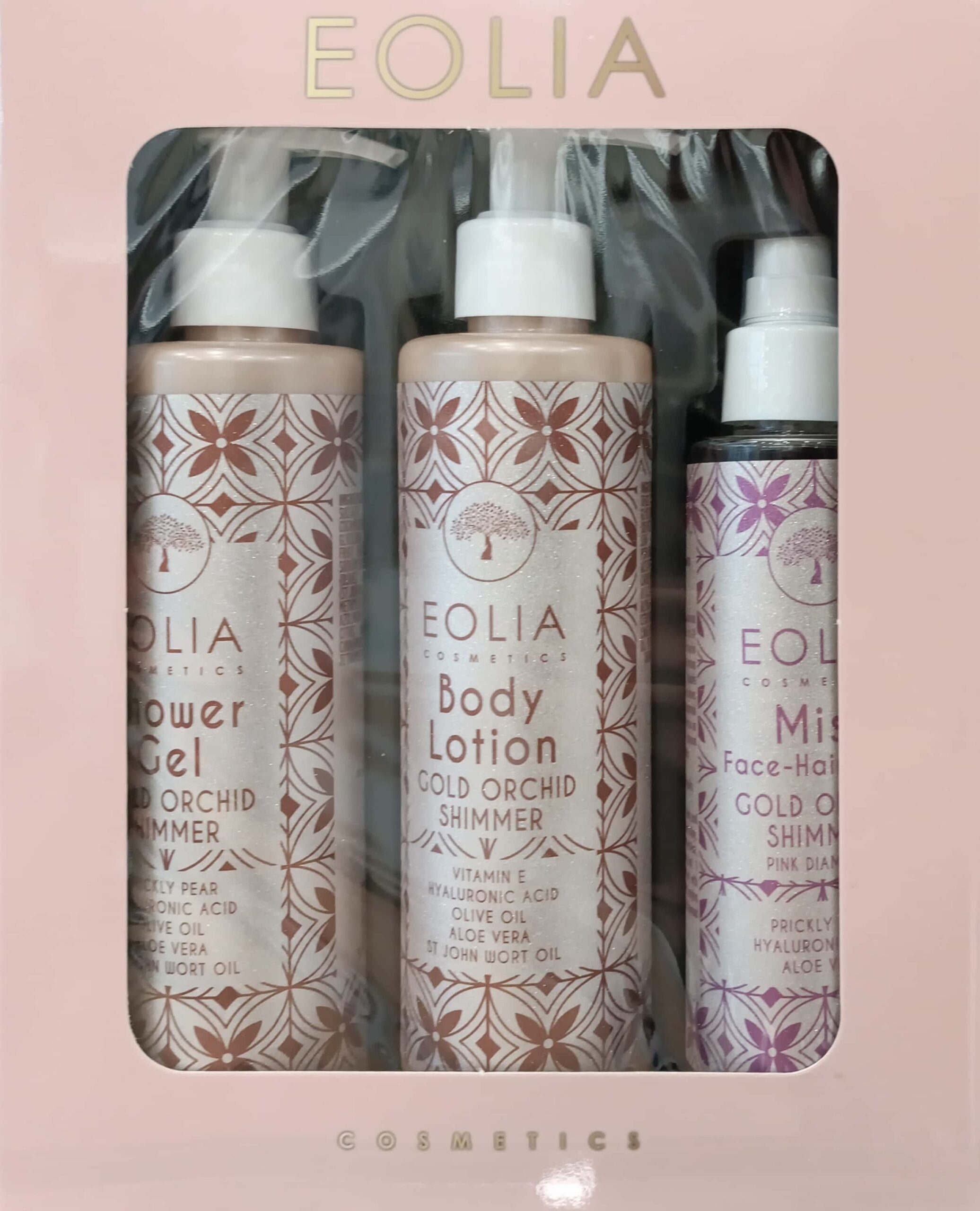 Eolia Cosmetics Gift Box 3x Eolia Cosmetics Gift Box Body Lotion Shimmer & Shower Gel Shimmer 250ml & Mist Gold Orchid 150ml - Image 1