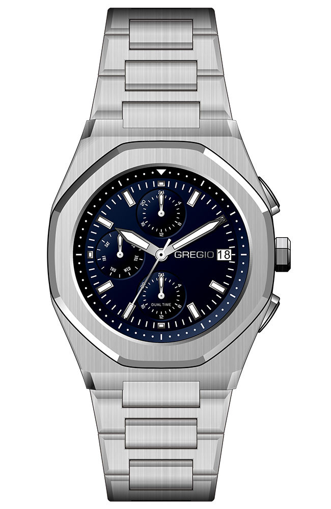 GM101012 GREGIO The Dual TIme Stainless Steel Bracelet GM101012 - Image 1