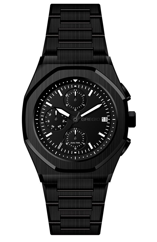 GM101050 GREGIO The Dual TIme Black Stainless Steel Bracelet GM101050 - Image 1