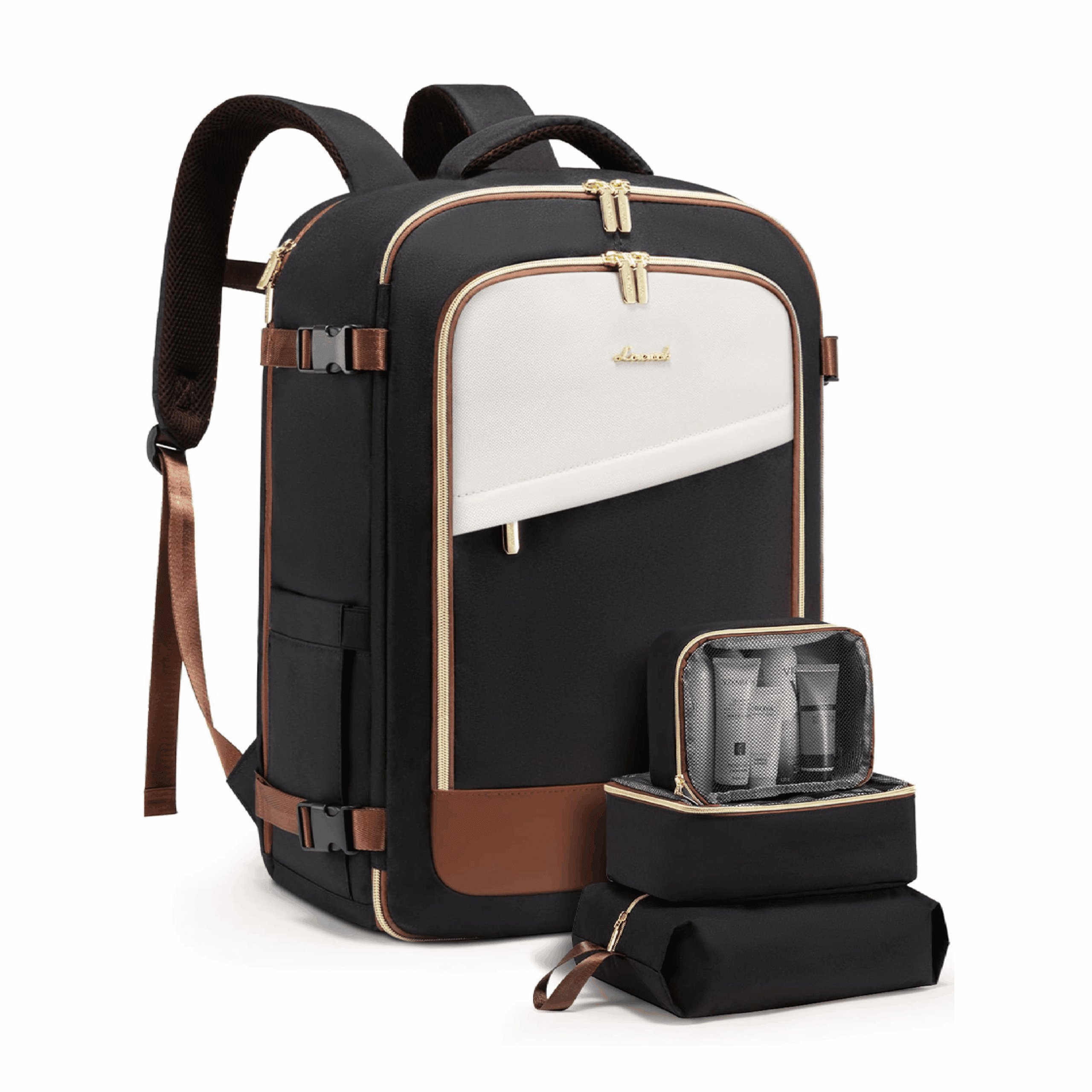 MB2165-scaled Σακίδιο Ταξιδίου Γυναικείο 40L Carry on 17,3" Lovevook MB2165 black/beige - Image 1