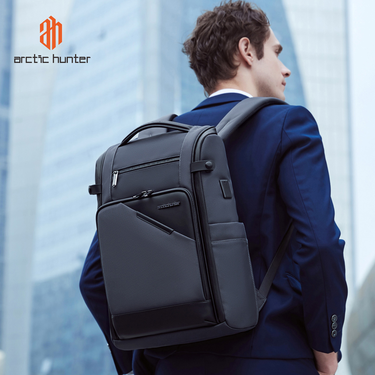 B00675-GY-1 ARCTIC HUNTER τσάντα πλάτης B00675 με θήκη laptop 15.6", USB, 15L, γκρι - Image 1